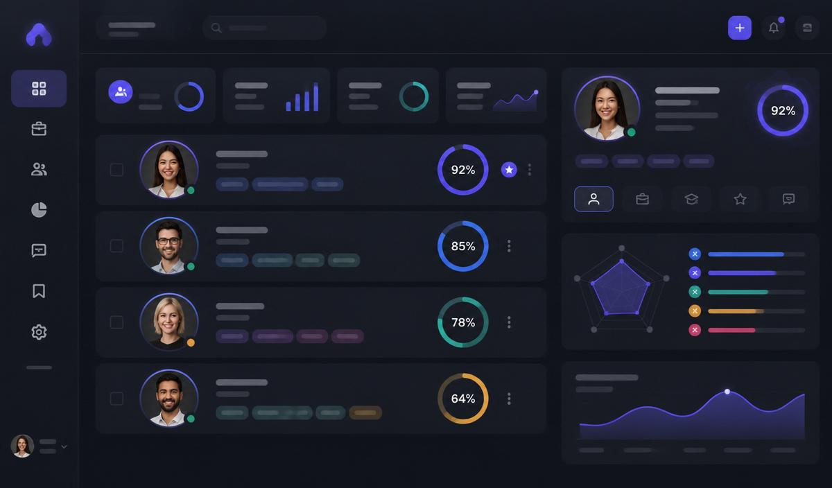 SEESY AI shortlist view showing scored candidates with verification and interview insights